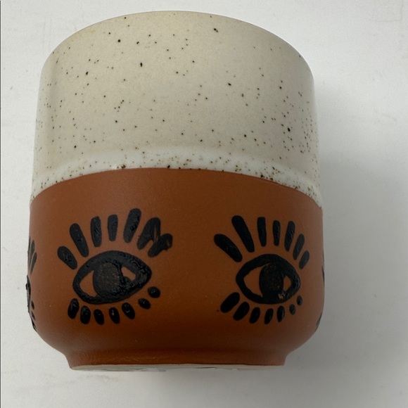 Eye Design Speckled Cream and Brown Ceramic Planter/Vase. Brand New 3x3x3” Decor - Picture 2 of 8
